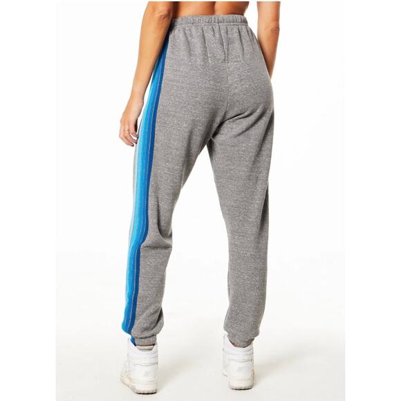 Aviator Nation 5 Stripe Sweatpants Size Small Heather Grey Blue - Picture 2 of 8